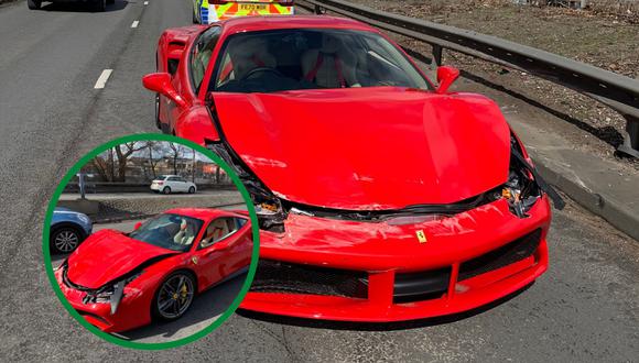 Un Ferrari sufrió cuantiosos daños el mismo día que su propietario lo compró en un concesionario de autos en Inglaterra. | Crédito: @DerbyshireRPU / Twitter