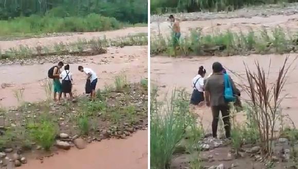 Escolares arriesgan su vida a diario al cruzar caudaloso río para llegar a clases (VIDEO)