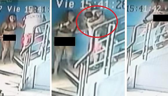 ¡Terrible! Mujer es agredida en hostal frente a su hijito y cámaras lo captan todo (VIDEO)