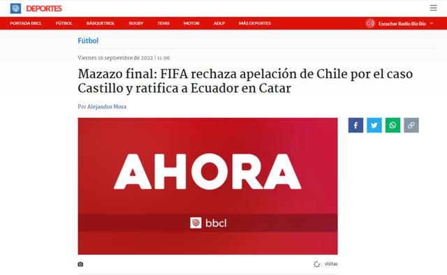 Fallo Byron Castillo: reacción en Chile, Ecuador y la prensa internacional por la decisión de FIFA. (Foto: Captura)
