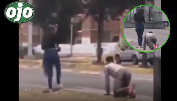 Mujer hace gatear a su pareja en la calle por cometer infidelidad (VIDEO) 