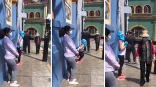 Coronavirus en Perú: Joven hace ejercicios mientras hace la cola y fumiga a la gente que pasa | VIDEO