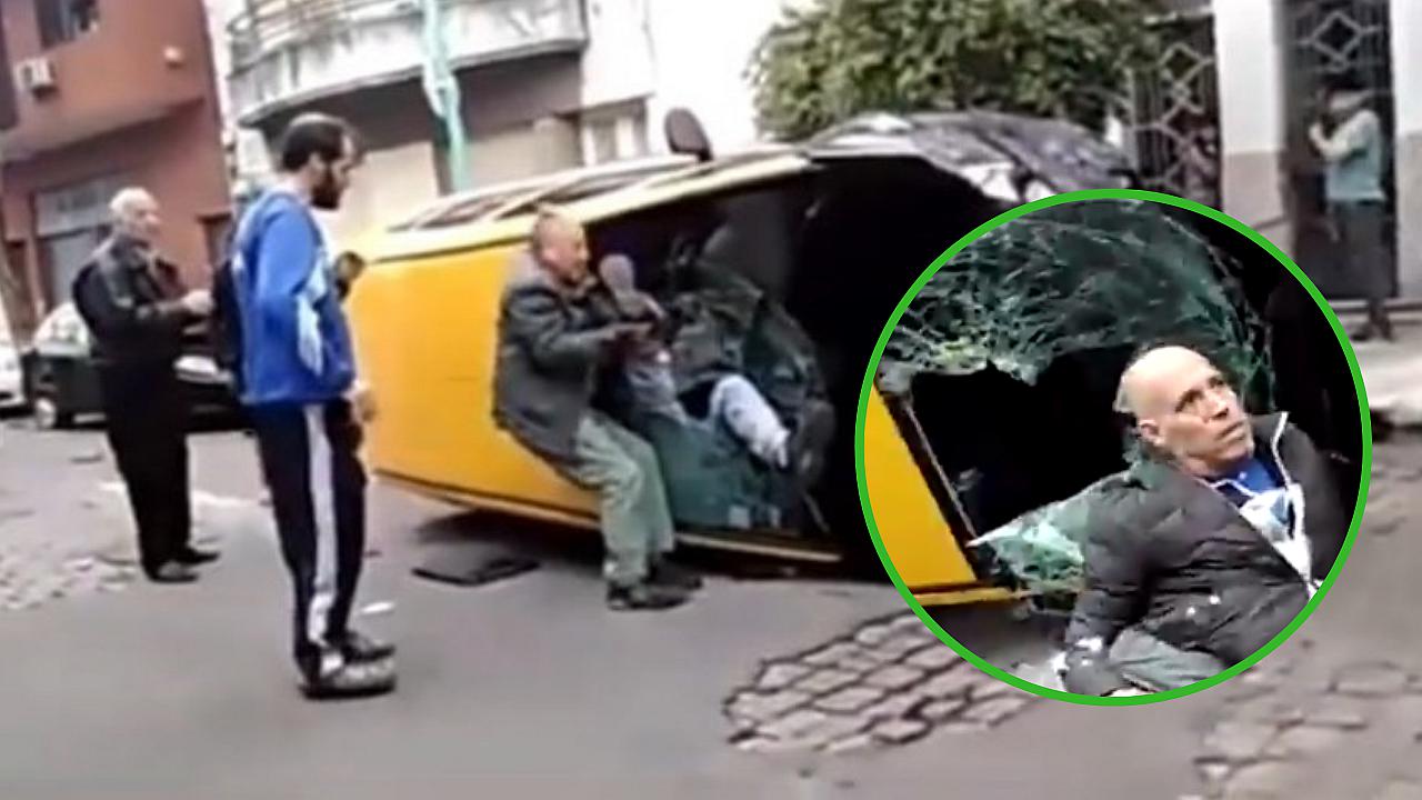 Roba taxi, choca y es sacado de la ventana para ser linchado (FOTOS)