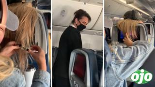 Pasajera de avión le pega chicle en el cabello de otra mujer en venganza porque obstruía la pantalla de su asiento | VIDEO