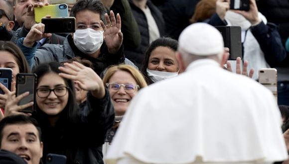 Pope Francis arrives to lead his weekly general audience on St.Peter's square on February 26, 2020. (Photo by Tiziana FABI / AFP)