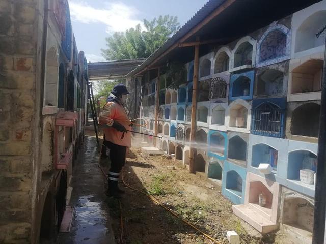 Piura: Desinfectan cementerio y colocan lavaderos de manos en mercado. (Foto. Municipalidad Distrital de Tambogrande)