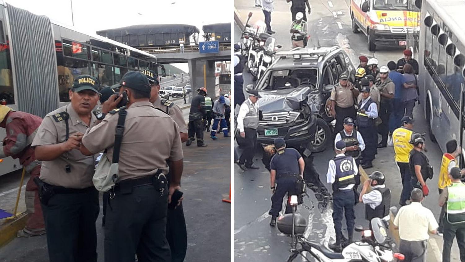 Patrullero choca con bus del Metropolitano y tres personas resultan heridas (FOTOS)