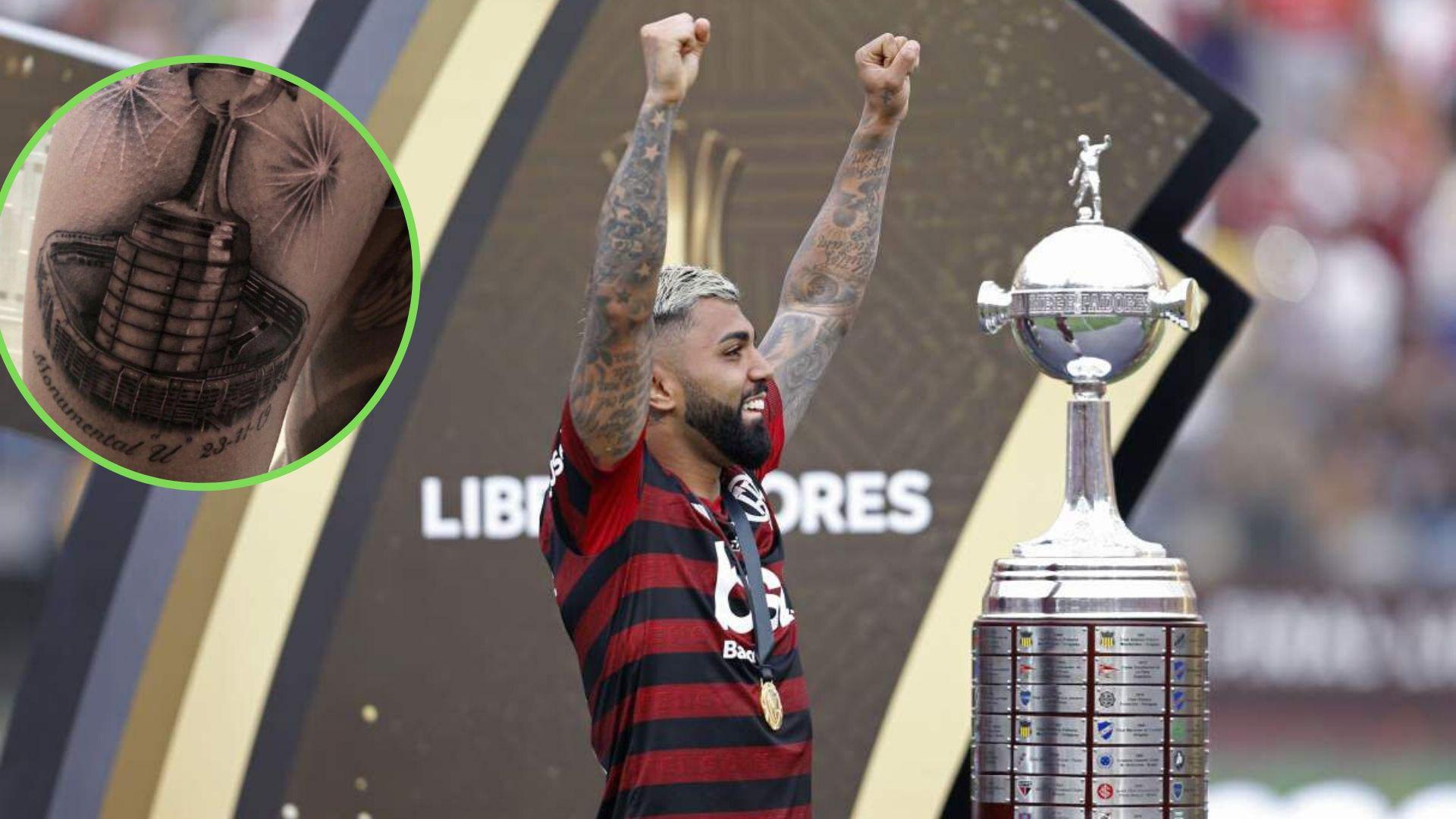 Gabriel Barbosa tiene una tatuaje con la imagen del estadio Monumental de Universitario y la Copa Libertadores. (Foto: AFP)