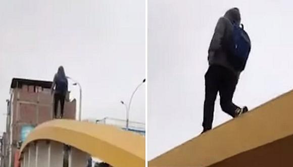 Joven arriesga su vida caminando por arcos de puente en la Vía Expresa | VIDEO 