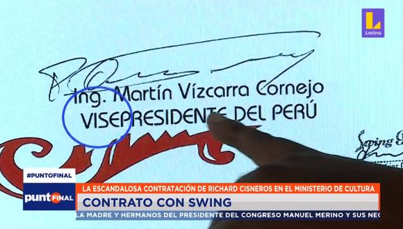 En el reportaje se mostró el diploma donde se observa una supuesta firma del Ing. Martín Vizcarra, como vicepresidente, junto a la de Ricardo Cisneros. (Captura/Punto Final)