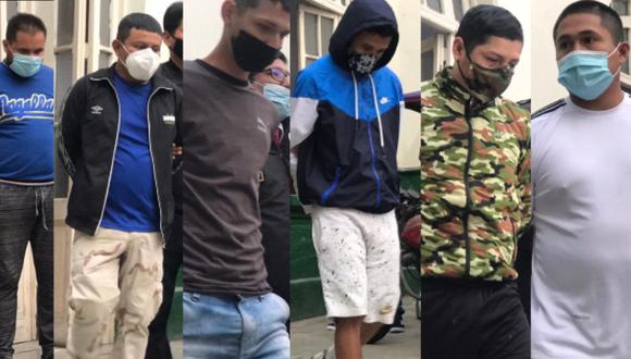 Seis de los siete atacantes detenidos por la policía. (Foto: PNP)