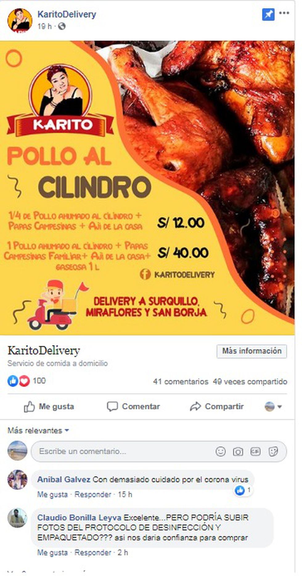 Pollerías y pizzerías hacen delivery en plena cuarentena pese a que