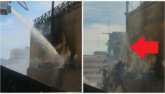 Casona cae tras incendiarse esta mañana en Centro Histórico (VIDEO)