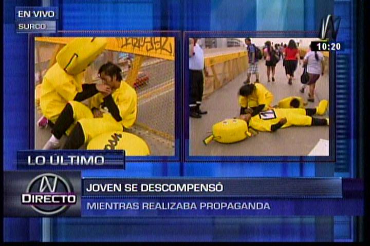 Surco: Joven con disfraz de Solidaridad Nacional se desmaya en puente peatonal   