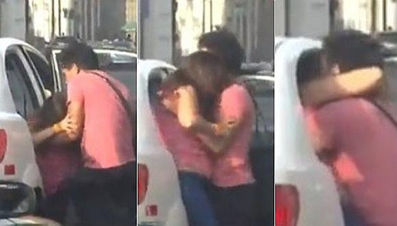 Captan a sujeto metiendo a la fuerza a mujer en un taxi (VIDEO)