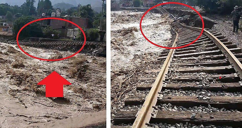 Río Rímac incrementa su caudal y deja en el aire rieles de tren (VIDEO)