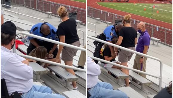 Una mujer de Ohio, en Estados Unidos, fue electrocutada y detenida por negarse a abandonar un partido de fútbol escolar. La escena se volvió viral en las redes sociales. (Foto: The Timmyz / YouTube)