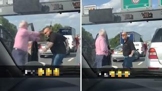 Abuelitos protagonizan fuerte pelea a golpes paralizando el tráfico de la carretera (VIDEO)