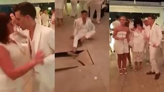 Quiso impresionar con sus pasos de baile pero terminó rompiendo el piso en plena boda