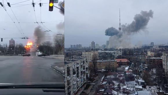 El ataque, en el sexto día de la invasión de Ucrania por parte de las tropas rusas, "tocó" equipos de la torre, indicó el ministerio del Interior. (Foto: Twitter)