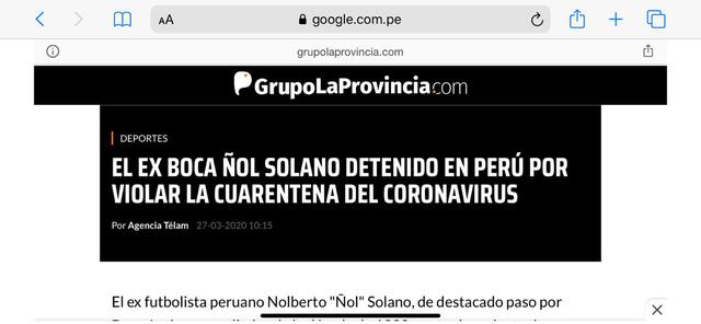 La reacción de la prensa internacional tras lo sucedido con Nolberto Solano. (Captura)