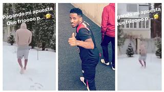 ​Jefferson Farfán pierde apuesta y camina en la nieve sin zapatos (VIDEO)