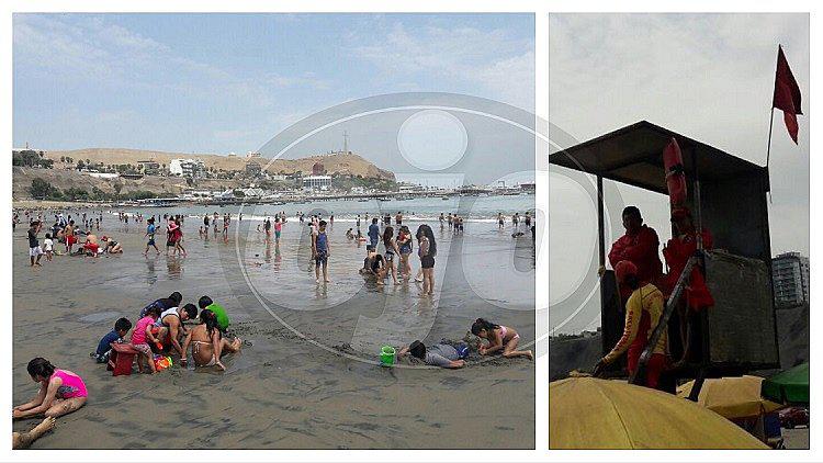 ​Bañistas arriesgan sus vidas e ingresan al mar de Agua Dulce pese a alerta roja