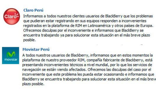 Claro y Movistar se disculpan por caída mundial de BlackBerry