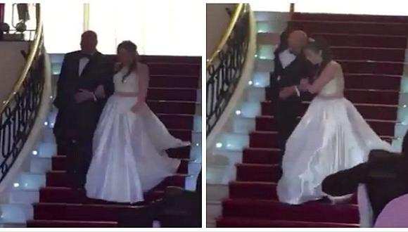 YouTube: quinceañera se cae por las escaleras en su fiesta de 15 y se viraliza (VIDEO)