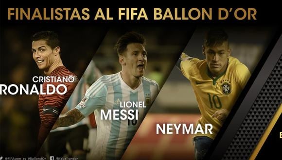 Balón de Oro: Lionel Messi, Cristiano Ronaldo y Neymar son los finalistas  