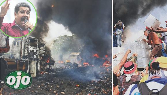 Maduro inhumano ordena quemar tres camiones con ayuda humanitaria para venezolanos (FOTOS)