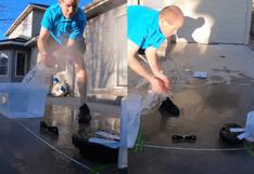 Fortachón logra marca mundial moviendo 3.3 litros de agua con manos en 30 segundos