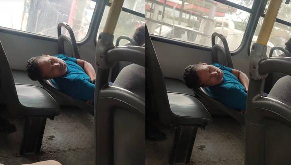 El hombre durmió cómodamente en el autobús. (Foto: composición EC)