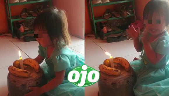 Un video viral muestra que aunque sus papás no tenían para comprarle un pastel más apropiado, una niña fue la más feliz festejando su cumpleaños con lo que la improvisada torta que le obsequiaron. | Crédito: @warung_jurnalis / Instagram