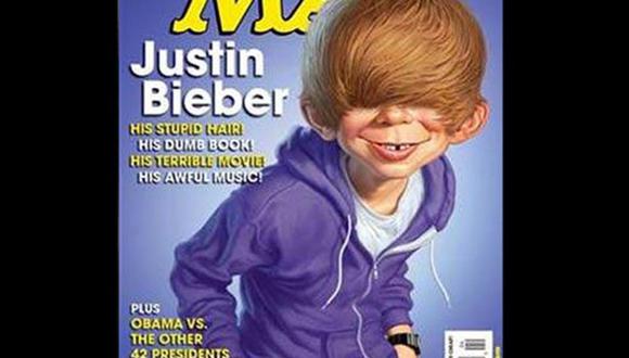 Justin Bieber ridiculizado en portada de revista MAD 