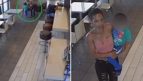 El preciso momento en que una mujer intenta secuestrar a un niño en restaurante (VIDEO)