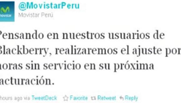 Movistar Perú ofrecerá descuentos a sus clientes de Blackberry