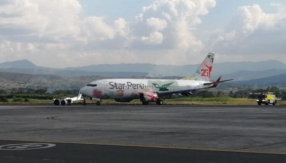 Avión realiza aterrizaje de emergencia en Tarapoto. Foto: Captura/RPP