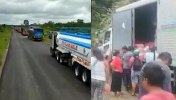 Camioneros llevan varios días varados y temen que sus productos se echen a perder. Foto: TV Perú Noticias