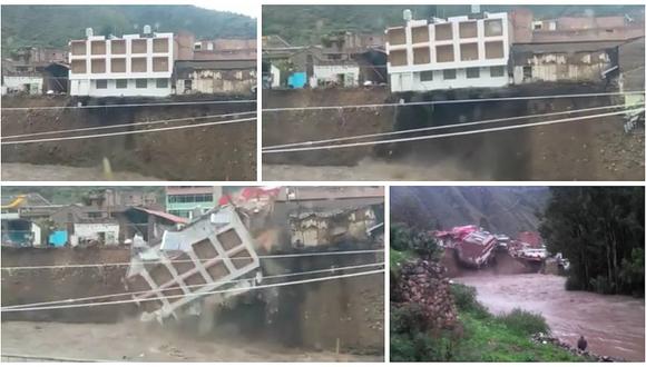 Huancavelica: hotel cae a río en solo unos segundos debido a intensa lluvia (VIDEO)