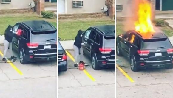 Mujer le prende fuego a carro de su ex