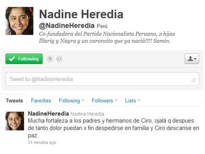 Nadine Heredia: "Como madre espero que sea el cuerpo de Ciro"