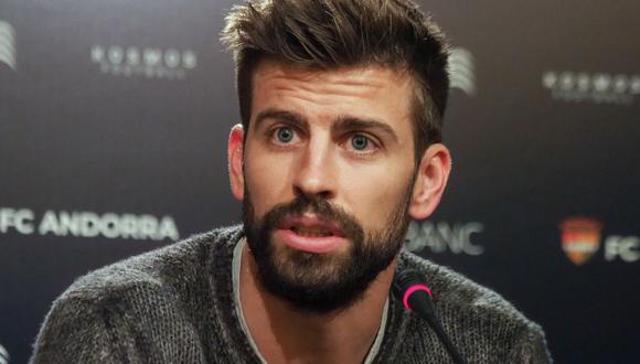 Gerard Piqué en una conferencia de prensa en Andorra La Vella, el 12 de abril de 2019, tras la adquisición del FC Andorra por parte del defensor español (Foto: Raymond Roig / AFP)