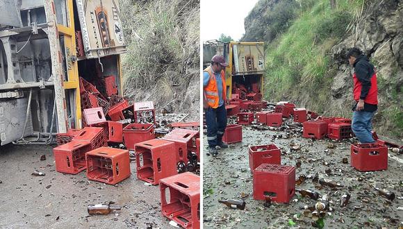 Camión con cajas de cerveza se accidentó en Huancavelica (FOTOS)