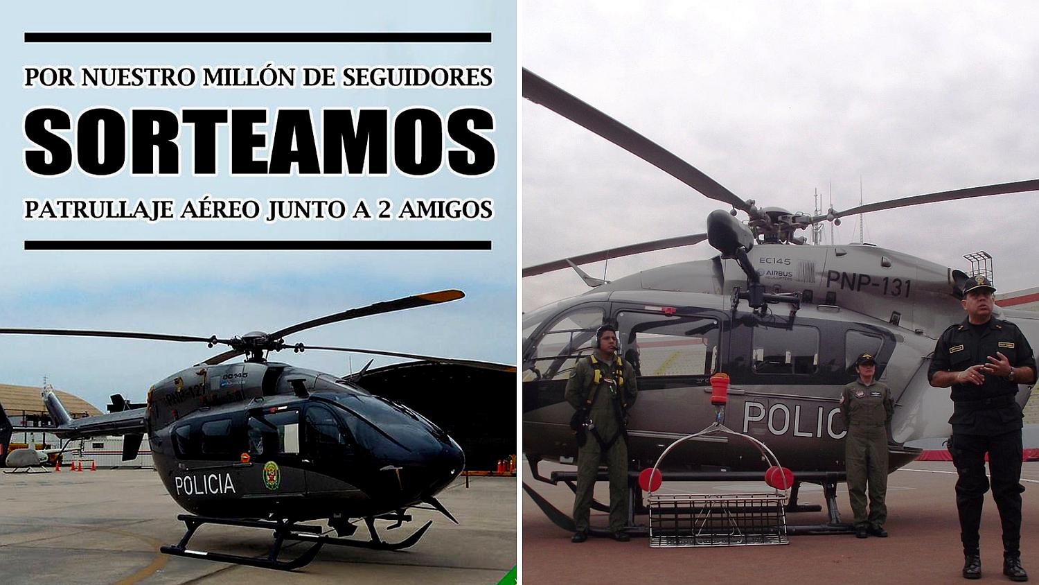 PNP sortea Patrullaje Aéreo por el millón de seguidores en Facebook