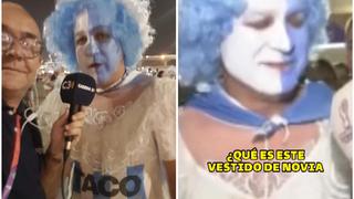 Hincha argentino recibe permiso de su esposa para ir al Mundial y debe usar vestido de novia | VIDEO