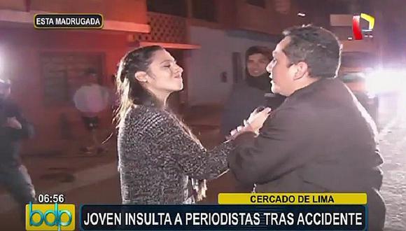 Centro de Lima: Jovencita arremete contra periodistas tras volcar su auto [VIDEO]