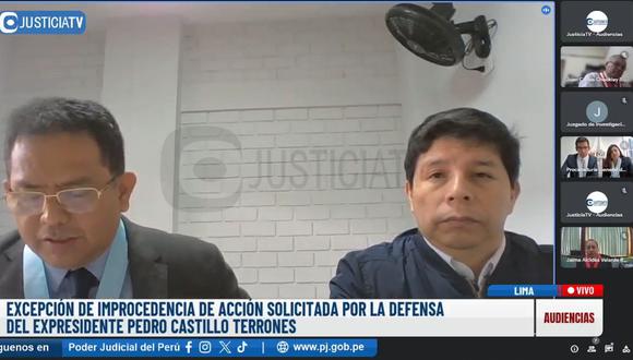 Pedro Castillo participó en la audiencia de manera virtual desde el Penal de Barbadillo. (Justicia TV)