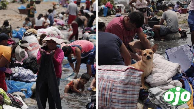 Este mediodía, decenas de familias de varios sectores del distrito de  Ate, llegaron a orillas del río conocido como “Playa de Huaycán”  para lavar ropa.