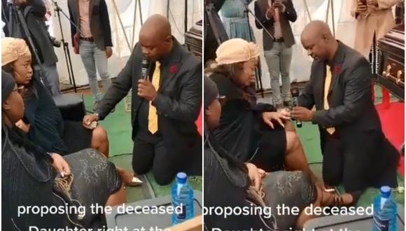 El insólito momento en que un hombre le pide la mano a su novia en el funeral de su padre. (Foto: @m.mojela)